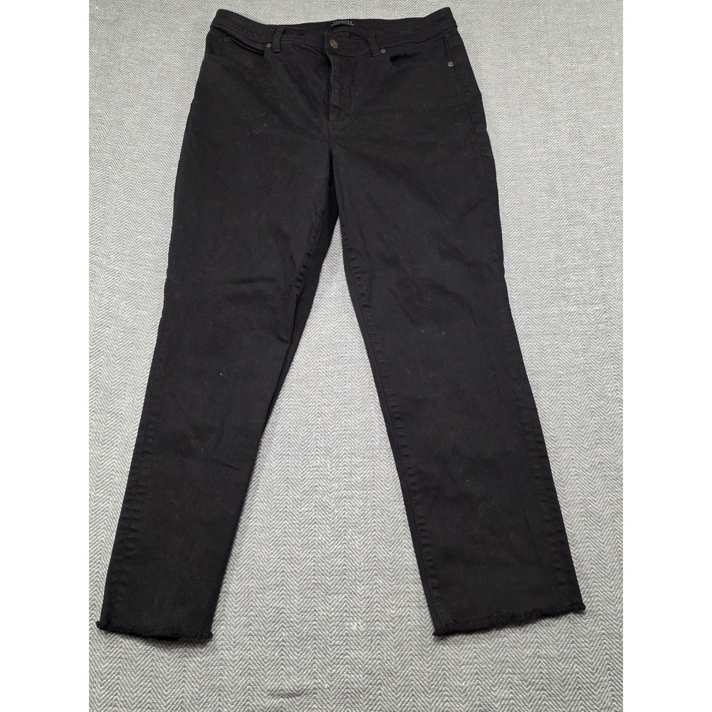 Talbots Slim Straight High Waist Black Jeans Womens Size 12 Frayed Hem